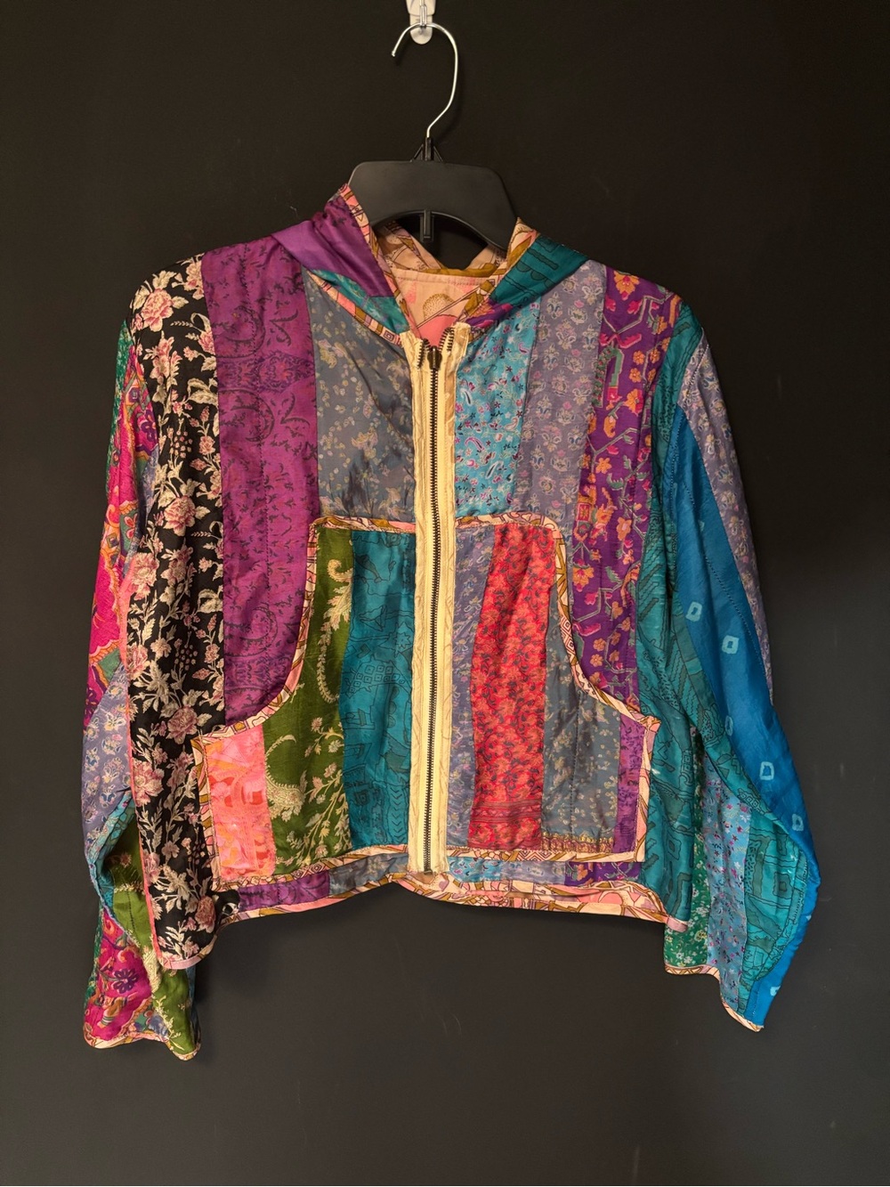 NWOT C:eed Vintage Silk Reversible Boho Zip Up Jacket-medium